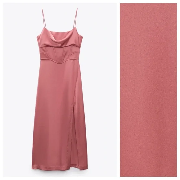 Zara Pink Satin Midi Dress - Picture 6 of 13